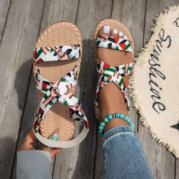 Damen nan flache Espadrille-Riemchensandalen mit geflochtenem Bastrand, elastischem Fersenband und gekreuzten Ethno-Riemen Drune