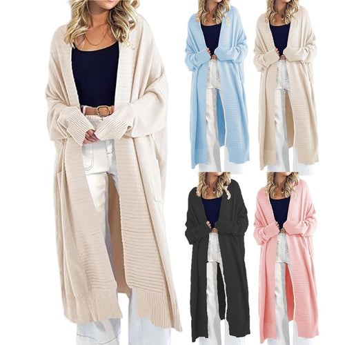 Damen Langer Strickcardigan mit offenen Taschen und strukturiertem Design Drune