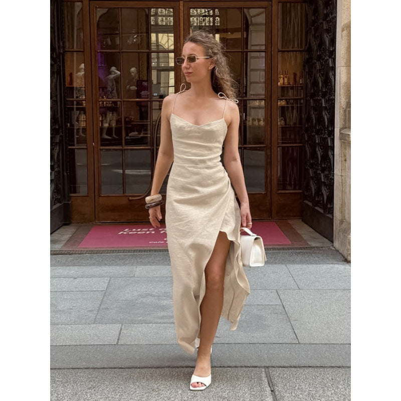 Damen elegantes Maxikleid mit tiefem V-Ausschnitt und seitlichem Schlitz Drune