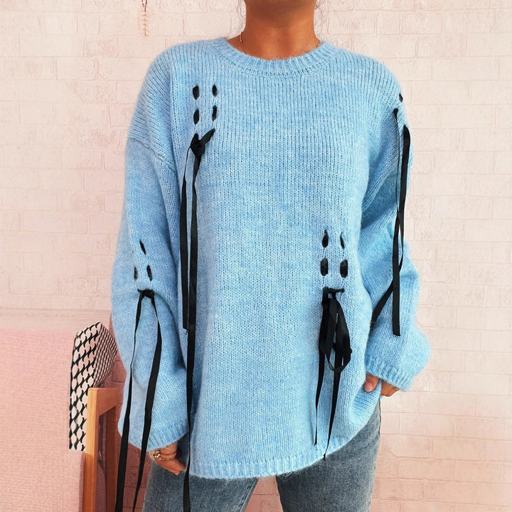 Damen stylischer Pullover mit einzigartigem Schnür-Design Drune