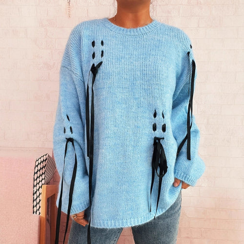 Damen stylischer Pullover mit einzigartigem Schnür-Design Drune