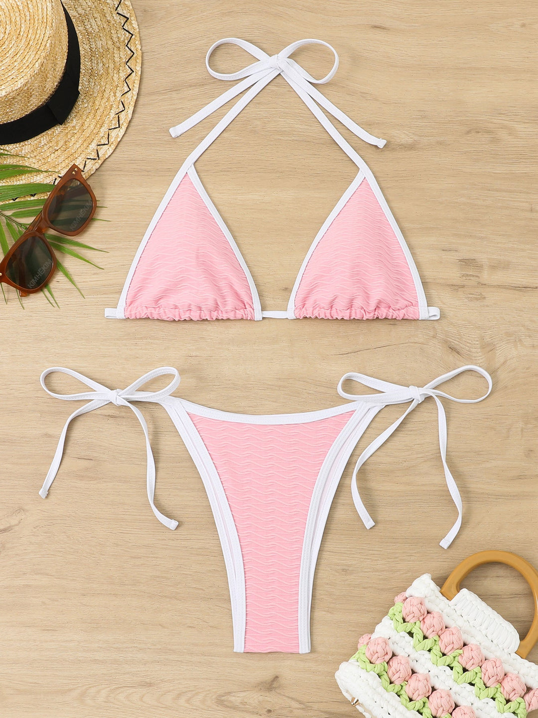 Damen Triangel-Bikini mit verstellbaren Trägern und hochwertigem Wellenmuster Drune
