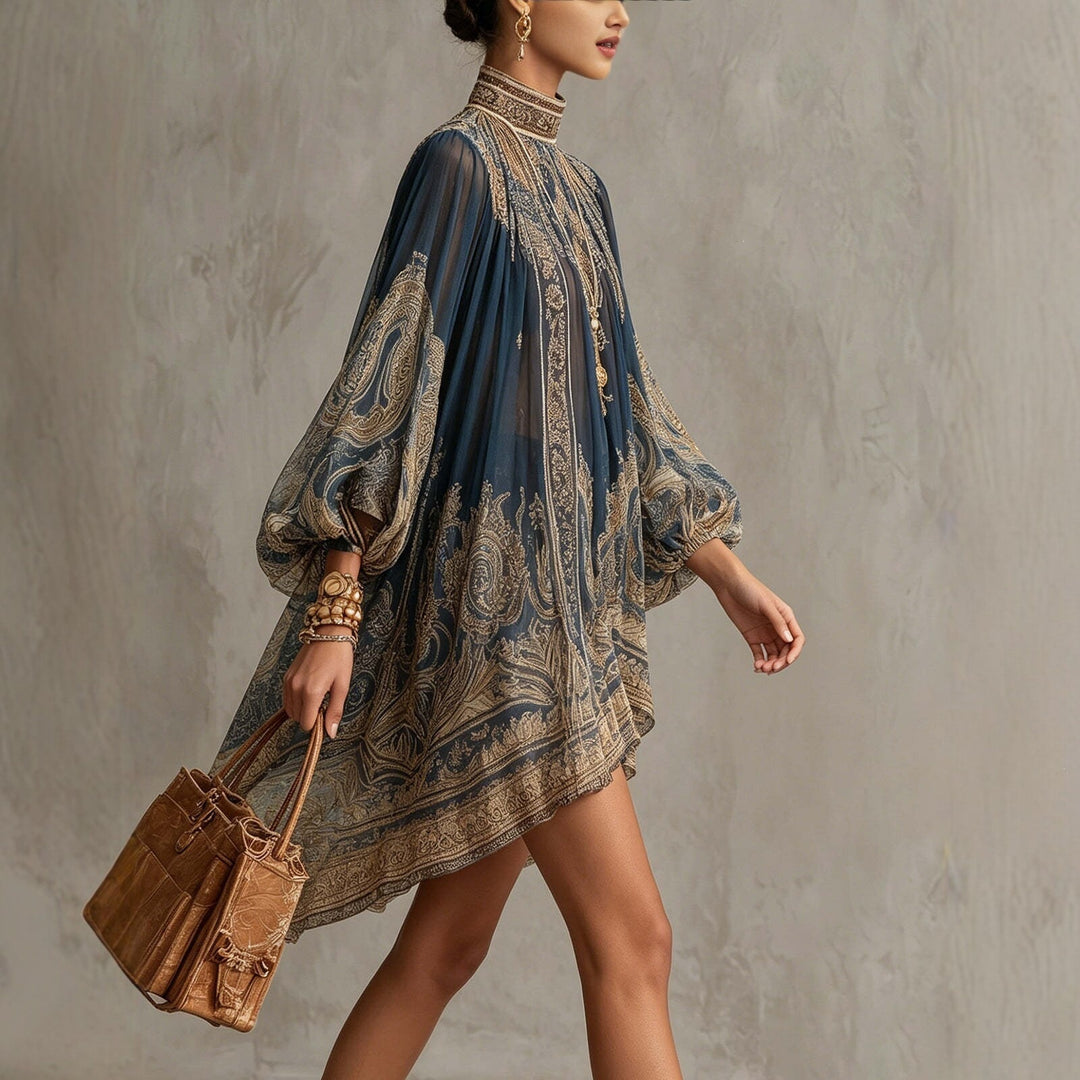 Damen Elegantes Chiffon-Kleid mit kunstvollem Muster Drune