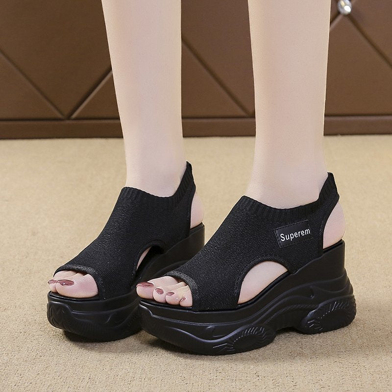 Damen nan Plateau-Sandalen mit elastischem Strickschaft und sportlicher Profilsohle Drune
