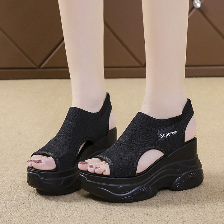 Damen nan Plateau-Sandalen mit elastischem Strickschaft und sportlicher Profilsohle Drune