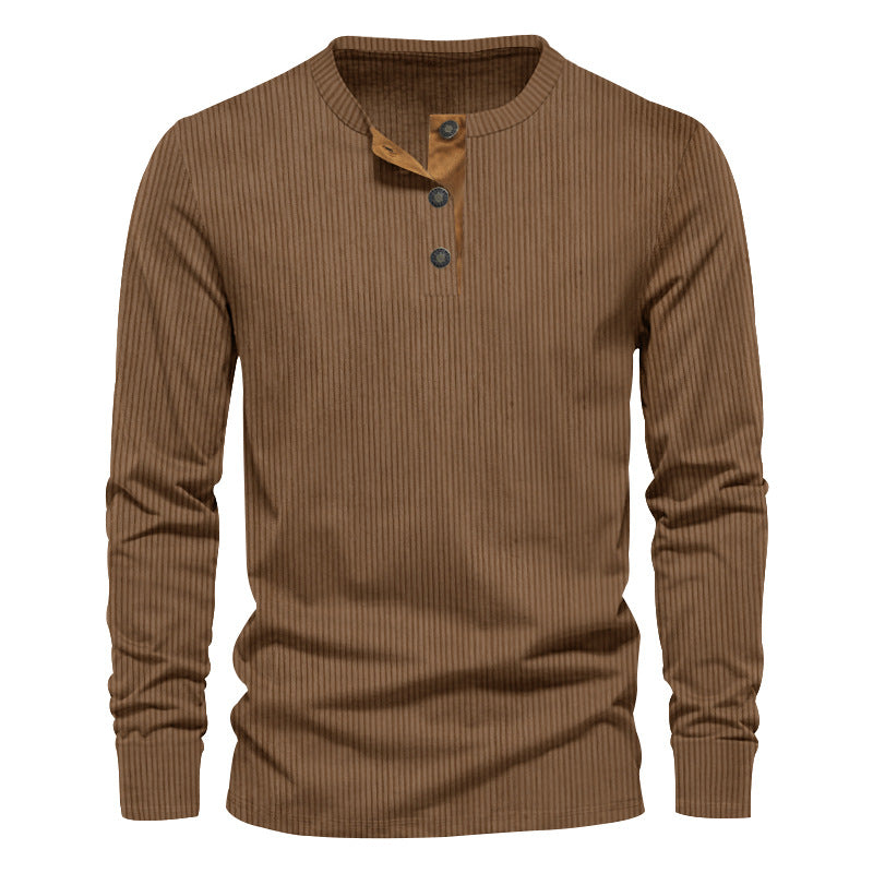Herren nan geripptes Thermo-Henley mit Kontrast-Knopfleiste und Rippbündchen Drune