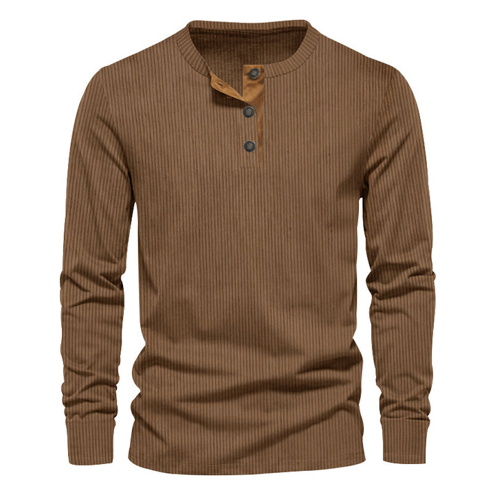 Herren nan geripptes Thermo-Henley mit Kontrast-Knopfleiste und Rippbündchen Drune