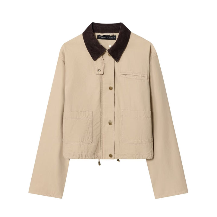 Damen Cropped-Workjacke mit Cordkragen, aufgesetzten Taschen und Tunnelzug Drune