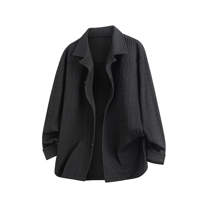 Damen Leicht strukturierte Oversize-Hemdjacke mit Reverskragen & Druckknopffront Drune