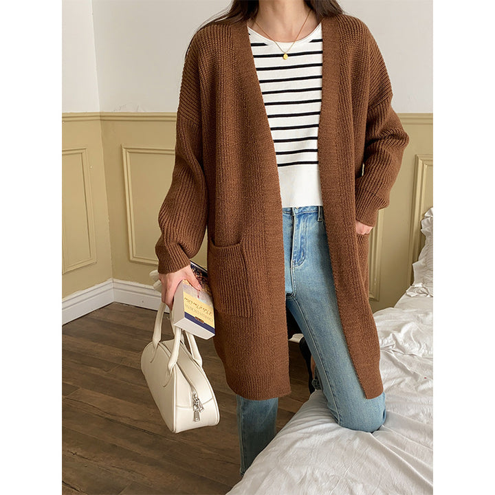 Damen gemütlicher, leichter Strickcardigan mit zwei Taschen Drune