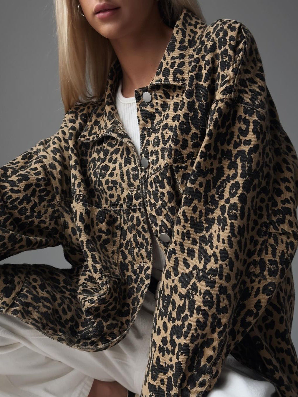 Damen modische Leo-Print Hemdjacke Drune