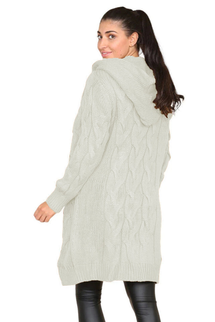 Damen Grobstrick Hoodie-Mantel mit Zopfdesign und tiefen Taschen Drune