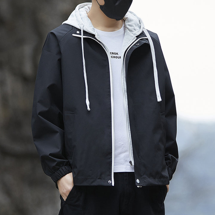 Herren Leichte Regenjacke mit verstellbarem Kapuzenkragen Drune