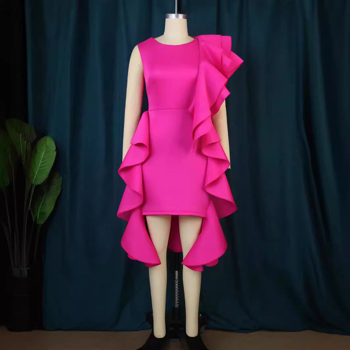 Damen Kleid mit asymmetrischem Rüschendesign Drune
