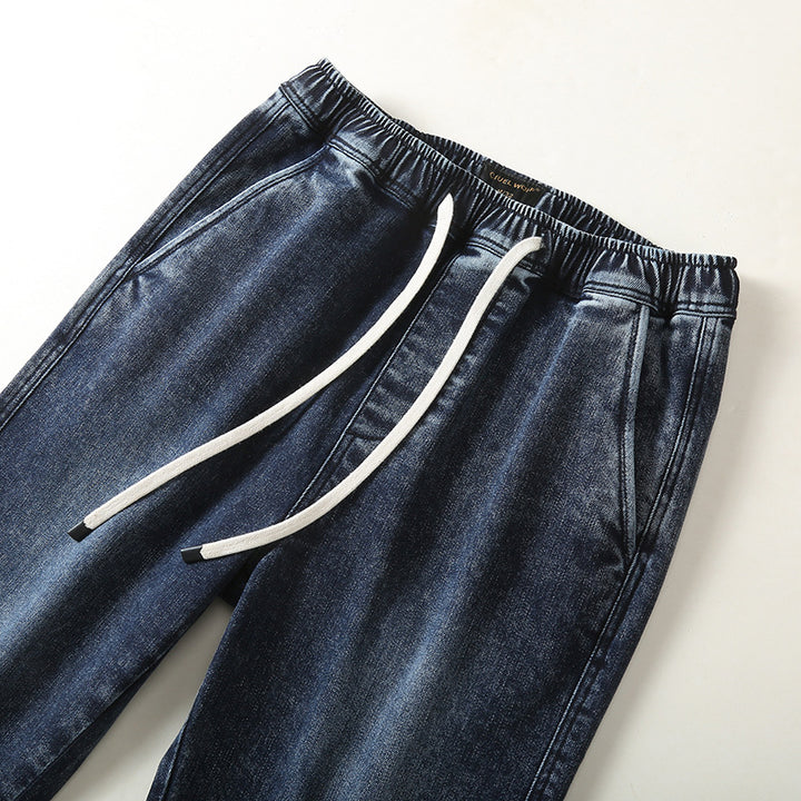 Herren Denim-Jogger mit elastischem Bund, Kordelzug und gekrempeltem Saum Drune