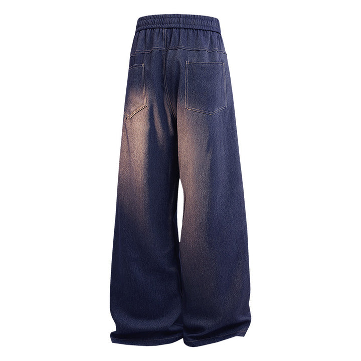Damen Weite Denim-Hose mit elastischem Bund, Tunnelzug und vertikalen Ziernähten Drune