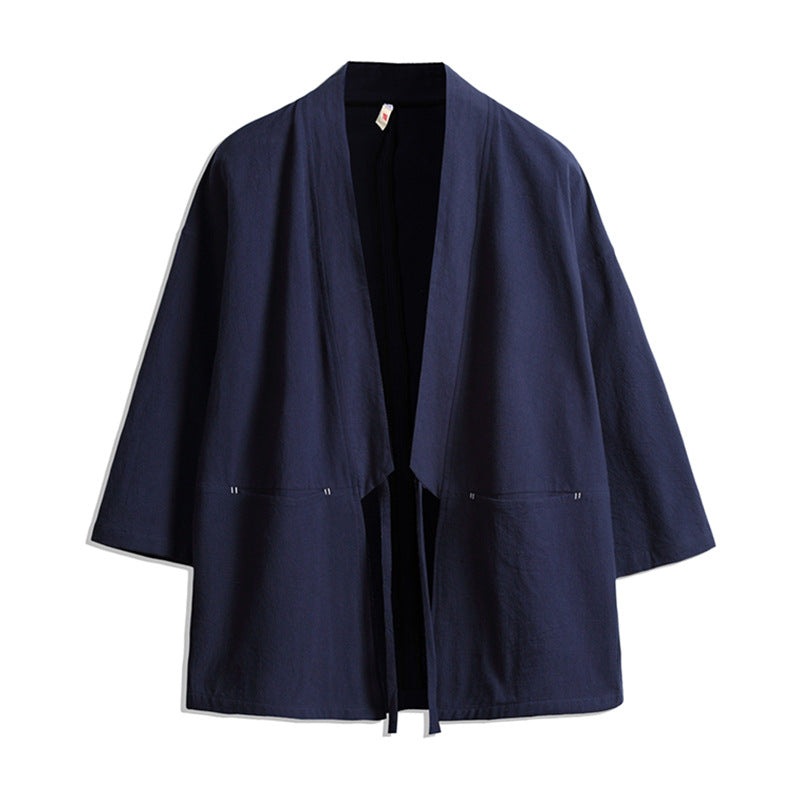 Unisex nan lässige Kimono-Jacke aus leichtem Baumwollmix mit weiter Passform und Bindegürtel Drune
