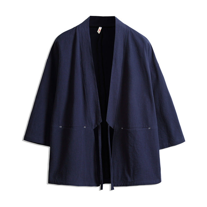 Unisex nan lässige Kimono-Jacke aus leichtem Baumwollmix mit weiter Passform und Bindegürtel Drune