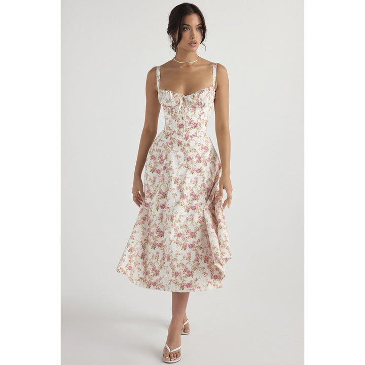 Damen Maxikleid mit floralem Design und elegantem Schlitz Drune