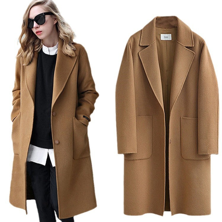 Damen Longline Wollmix-Mantel mit Oversize-Revers und aufgesetzten Taschen Drune