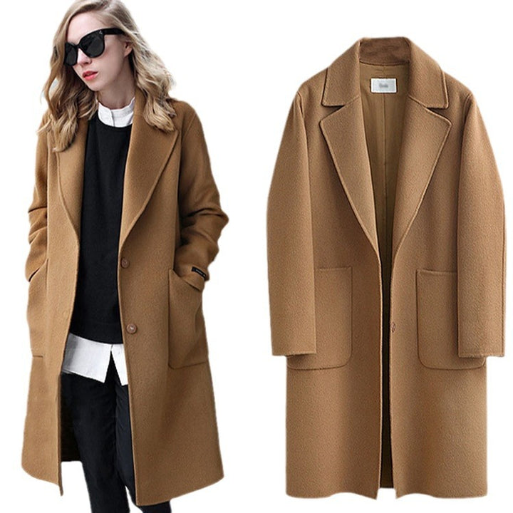 Damen Longline Wollmix-Mantel mit Oversize-Revers und aufgesetzten Taschen Drune