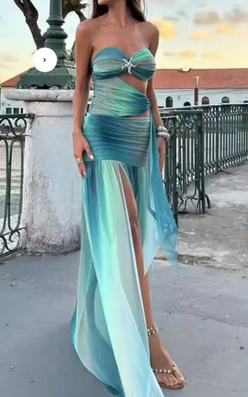 Damen Wickelkleid mit asymmetrischem Saum und verführerischem Schlitz Drune