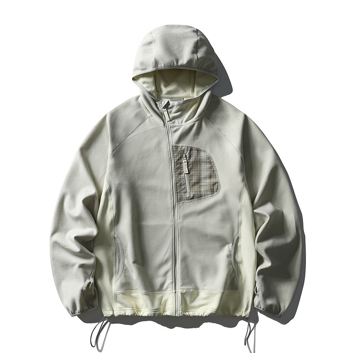 Unisex Leichte Tech-Fleece Kapuzenjacke mit Frontreißverschluss, Brust-Zip-Tasche und Kordelzugsaum Drune