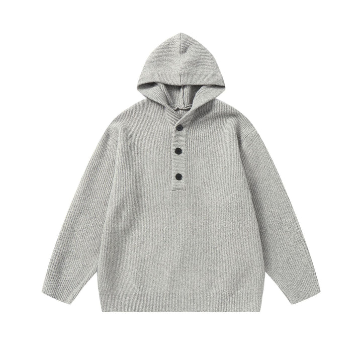 Unisex Gerippter Strick-Hoodie mit Halbknopfblende und Oversize-Schnitt Drune