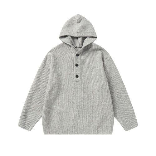 Unisex Gerippter Strick-Hoodie mit Halbknopfblende und Oversize-Schnitt Drune