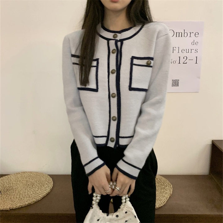Damen Strickjacke mit Taschen und kontrastierenden Knopfdetails Drune