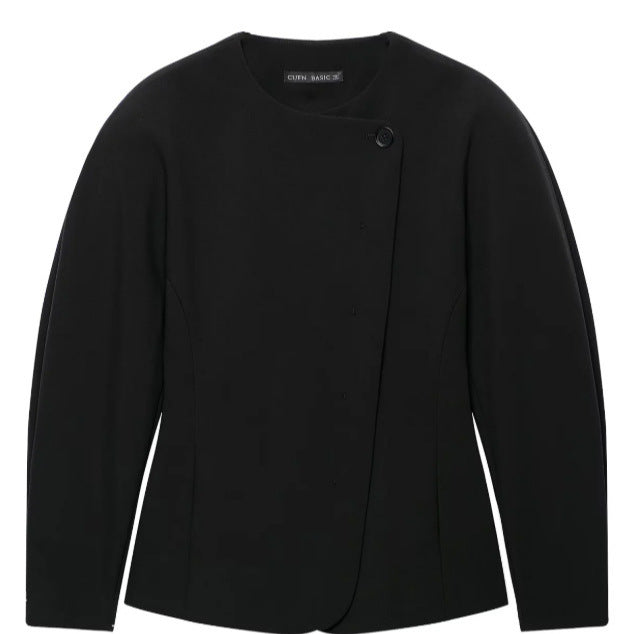 Damen Taillierte Blazerjacke mit asymmetrischer Knopfleiste und Rundhalsausschnitt Drune
