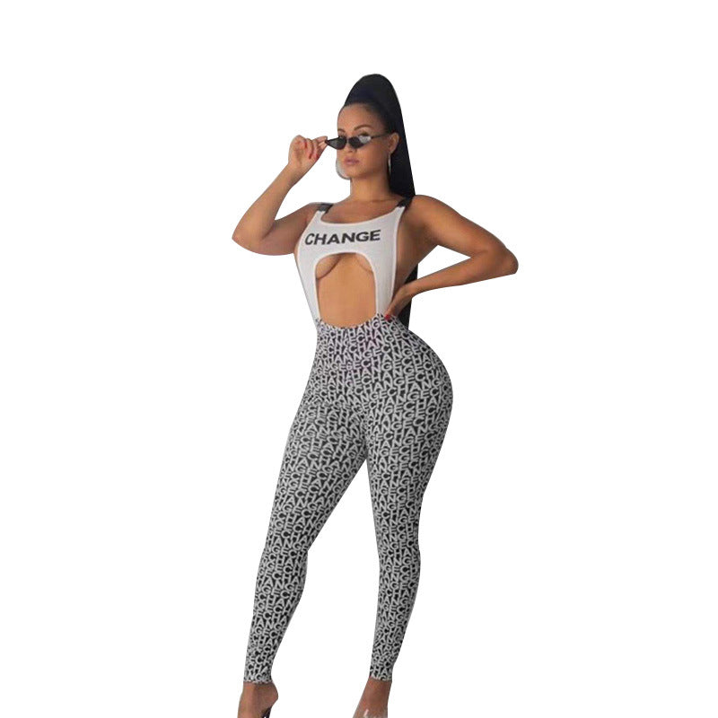 Damen körperbetontes Sport-Outfit mit modischem Print Drune