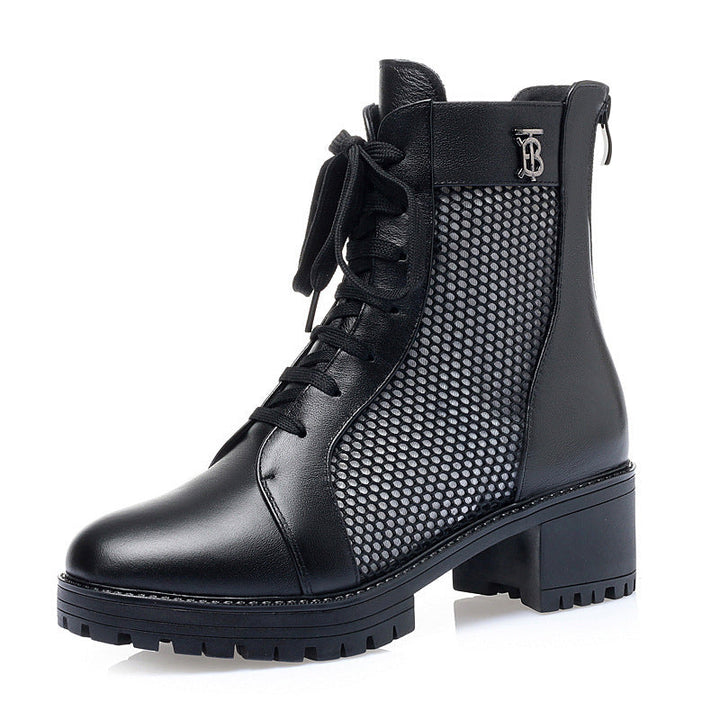 Damen Trendige Schnür-Stiefeletten mit Mesh-Einsatz und robustem Blockabsatz Drune