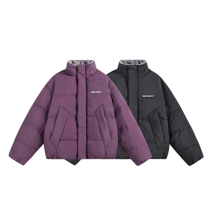 Damen Oversize Steppjacke mit hohem Plüschkragen und Windschutzleiste Drune