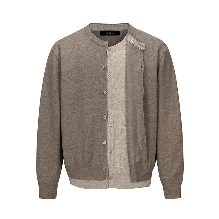 Herren Feinstrick-Cardigan mit zweilagiger Optik, Rundhalsausschnitt und durchgehender Knopfleiste Drune