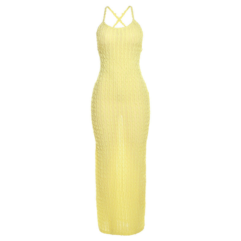 Damen Transparente Maxikleid mit Kreuzträgern und strukturiertem Design Drune