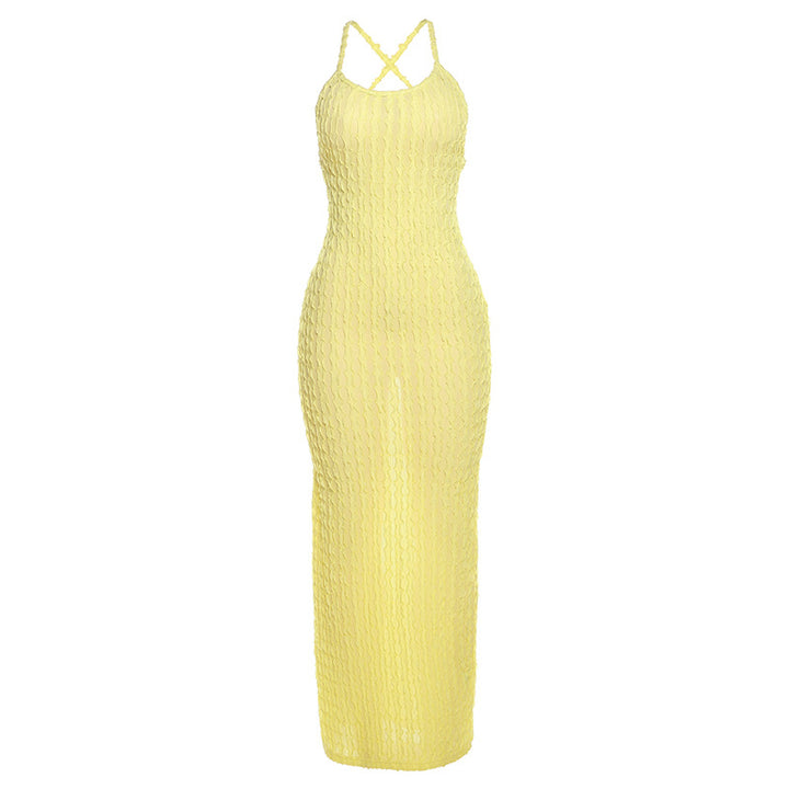 Damen Transparente Maxikleid mit Kreuzträgern und strukturiertem Design Drune