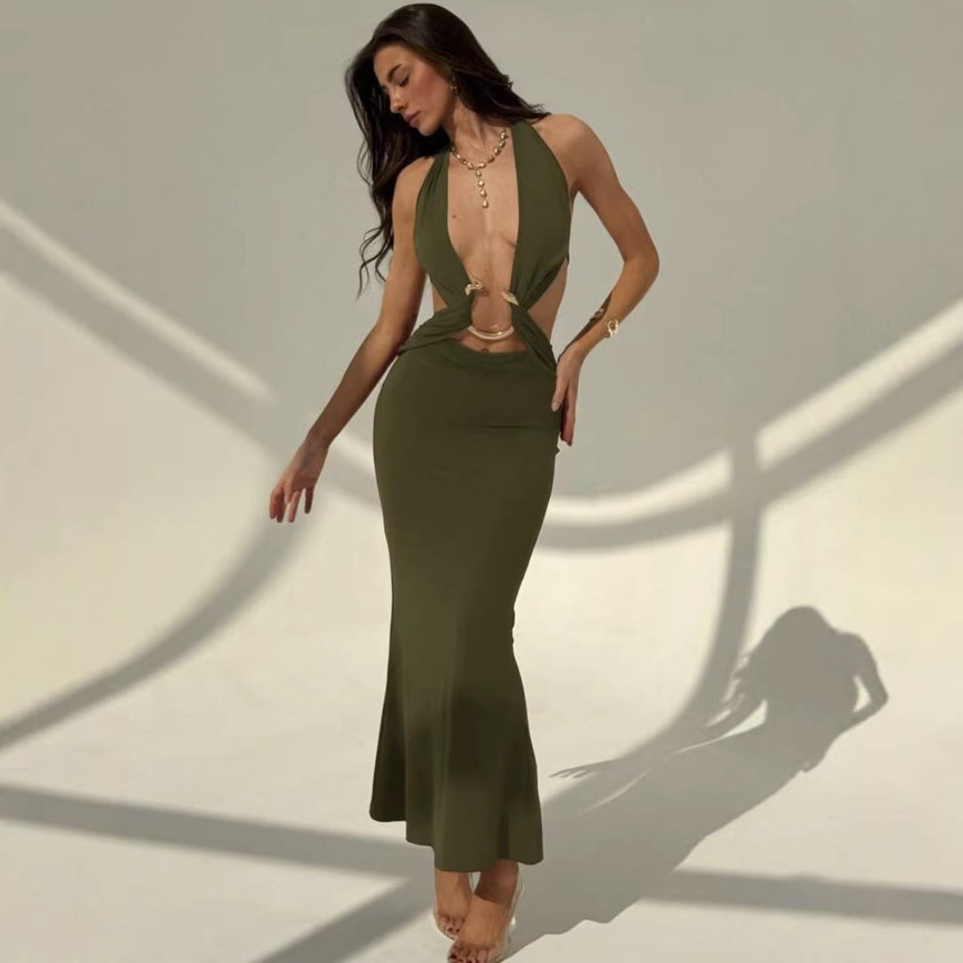 Damen Maxi-Kleid mit verführerischem Halterneck und eleganten Cut-Out-Details Drune