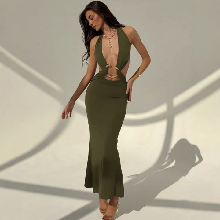 Damen Maxi-Kleid mit verführerischem Halterneck und eleganten Cut-Out-Details Drune