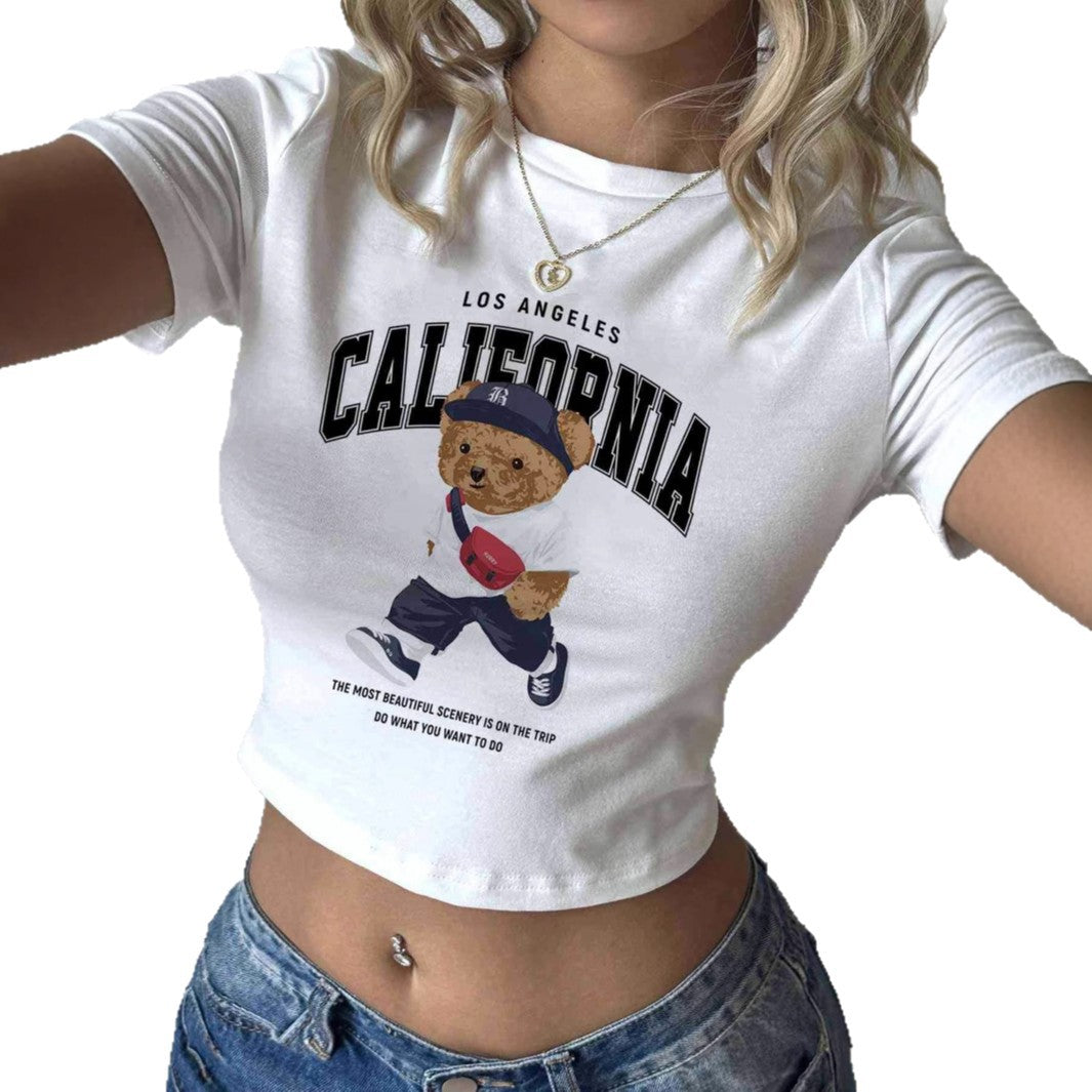 Damen T-Shirt mit kreativem Bärenmotiv und urbanem Lifestyle-Print Drune
