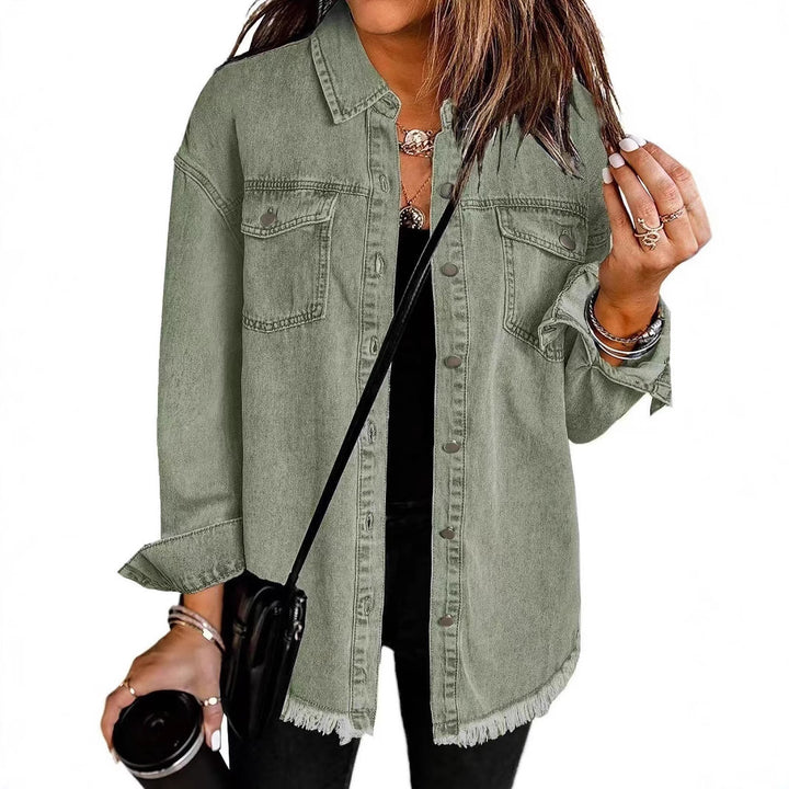 Damen Oversized Jeanshemd mit Fransen Drune
