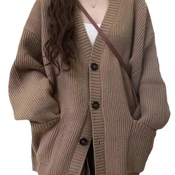 Damen Großer Strickcardigan mit tiefem V-Ausschnitt und praktischen Taschen Drune