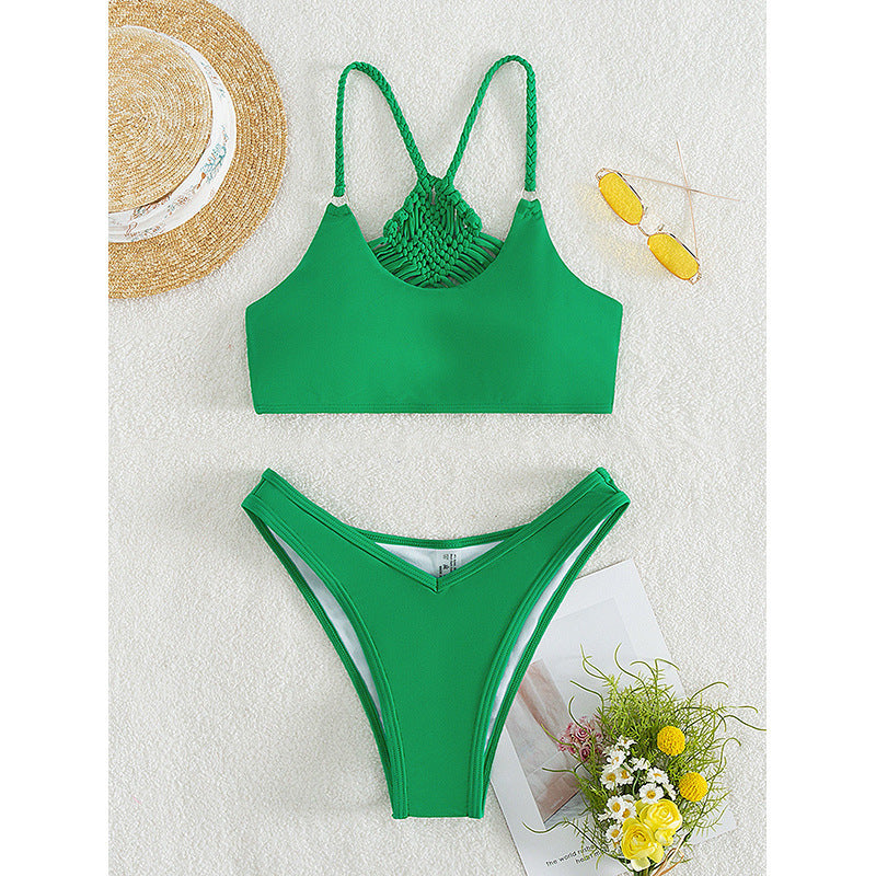 Damen Sportlicher Triangel-Bikini mit hohem Beinausschnitt Drune