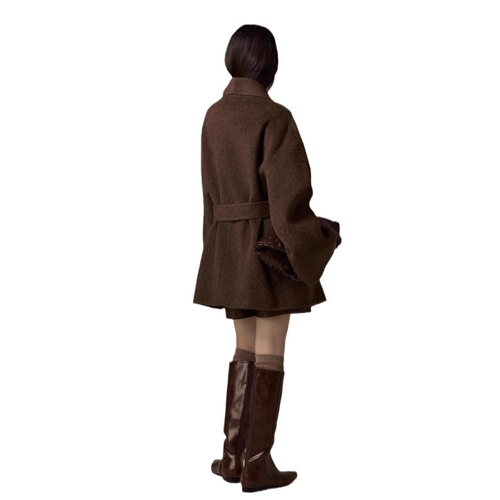 Damen Oversized Wollmantel mit Gürtel Drune