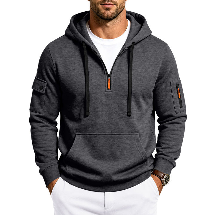 Herren Utility-Halbzip-Kapuzenpullover mit Ärmel-Taschen und Kängurutasche Drune
