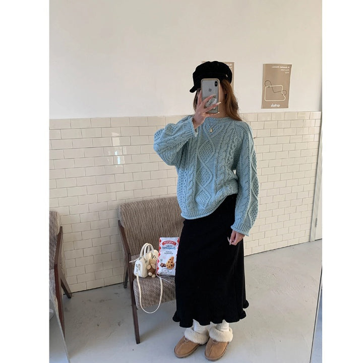 Damen kuscheliger Strickpullover mit Kabelmuster Drune