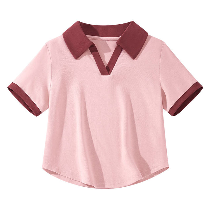 Damen Chic Farbblock Polo Top Drune