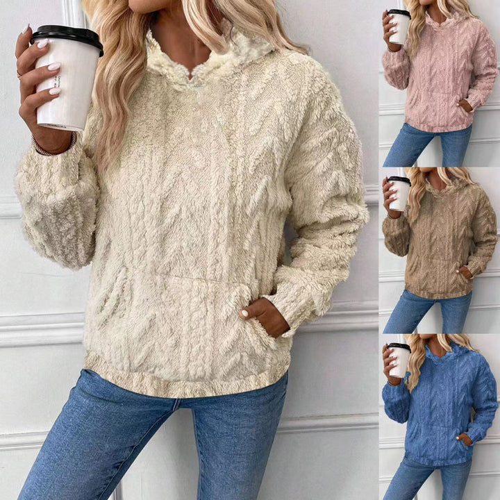 Damen Kapuzenpullover aus kuscheligem Material mit eingearbeitetem Beuteltaschen Drune