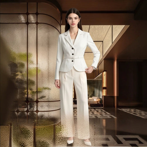 Damen Tailliertes Nadelstreifen-Blazer- und Palazzo-Hosen-Set Drune