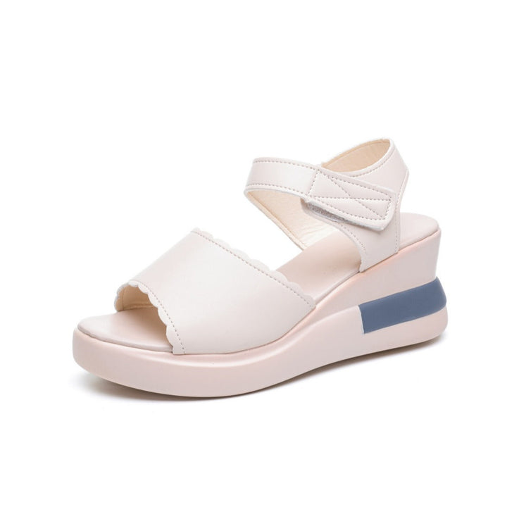 Damen nan Plateau-Pantolette mit überkreuzten Lederoptik-Riemen und ergonomischem Fußbett Drune